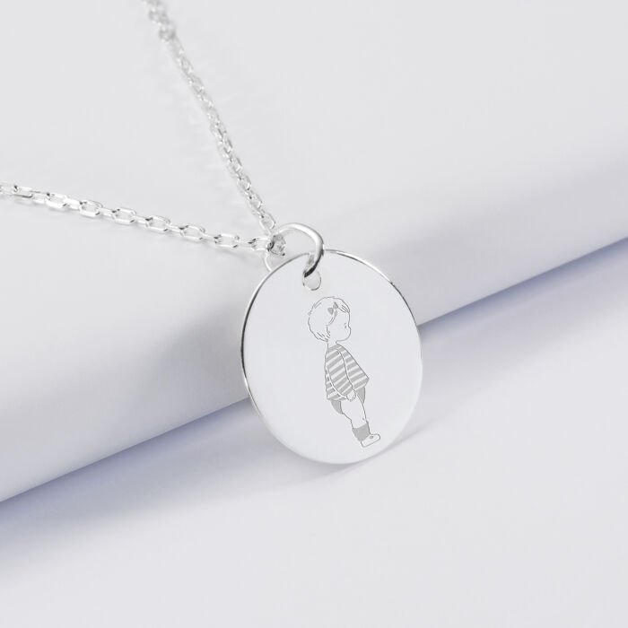 Pendentif personnalisé illustration médaille gravée argent 19 mm - HappyBulle x Marie Savart - bambin marinière