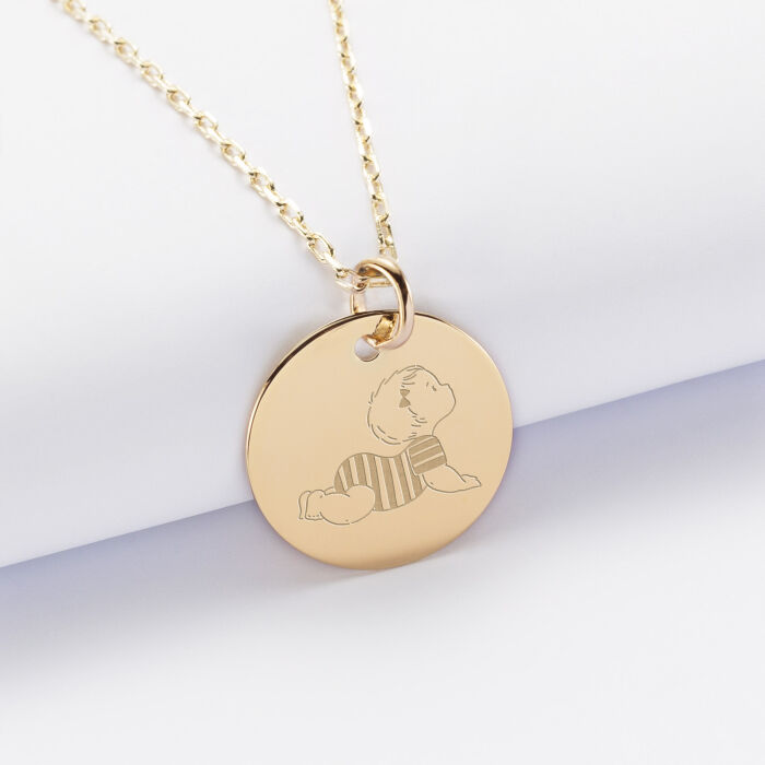 Pendentif personnalisé illustration médaille gravée plaqué or 19 mm - HappyBulle x Marie Savart - bébé marinière