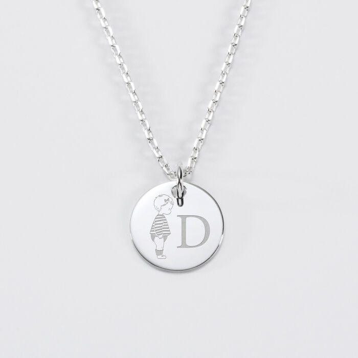 Pendentif personnalisé initiale médaille gravée argent 15 mm - HappyBulle x Marie Savart - bambin marinière