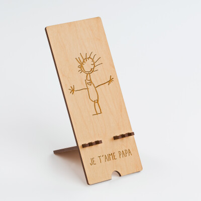 Support téléphone personnalisé bois gravé 190x75mm - dessin et texte
