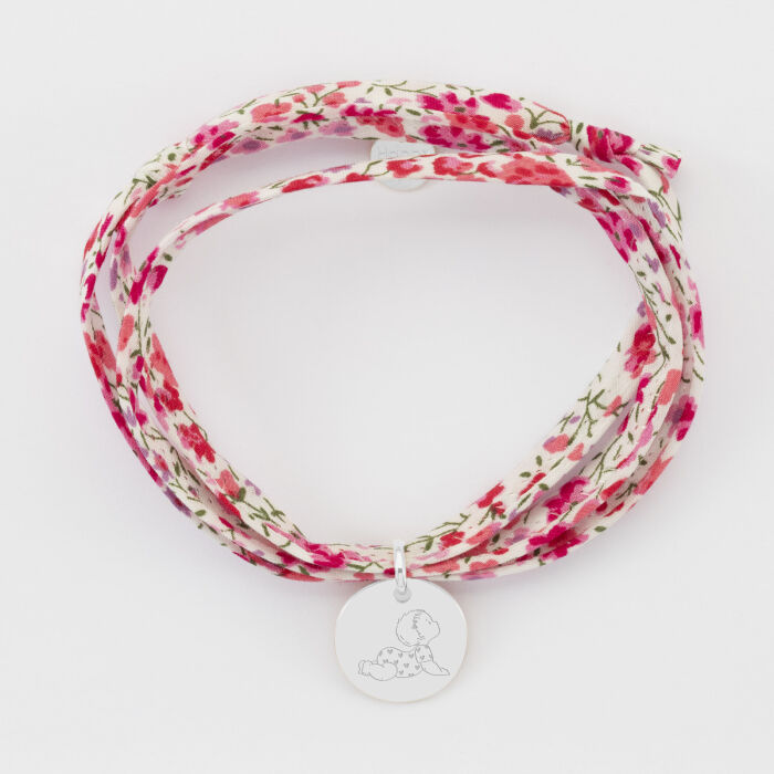 Bracelet 3 tours Liberty personnalisé illustration médaille gravée argent 15 mm - HappyBulle x Marie Savart - bébé cœur
