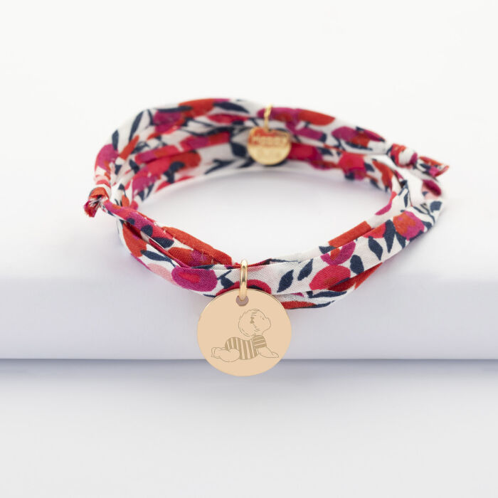 Bracelet 3 tours Liberty personnalisé illustration médaille gravée plaqué or 15 mm - HappyBulle x Marie Savart - bébé