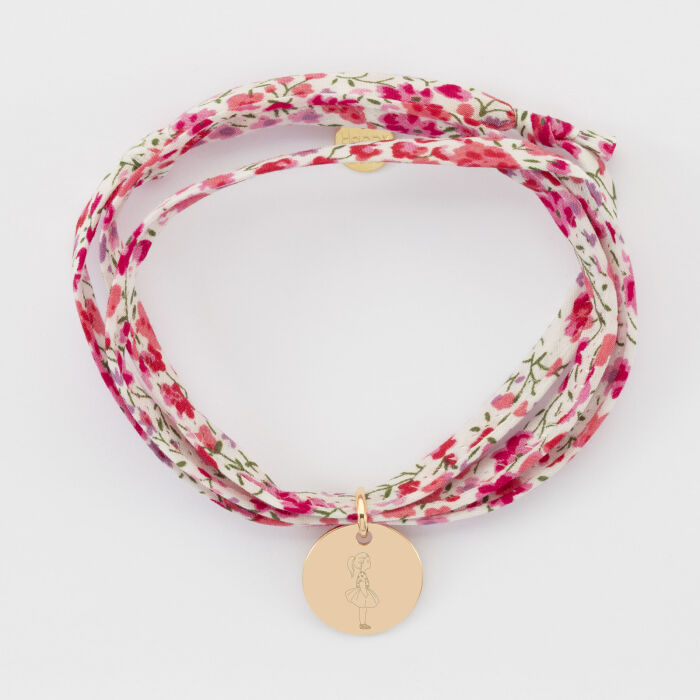 Bracelet 3 tours Liberty personnalisé illustration médaille gravée plaqué or 15 mm - HappyBulle x Marie Savart - fille