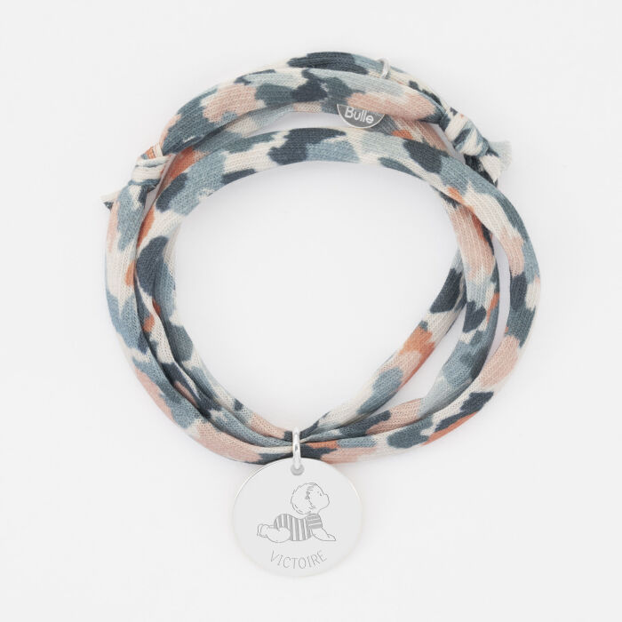 Bracelet 3 tours Liberty personnalisé prénom médaille gravée argent 19 mm - HappyBulle x Marie Savart - bébé marinière
