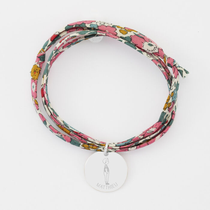 Bracelet 3 tours Liberty personnalisé prénom médaille gravée argent 19 mm - HappyBulle x Marie Savart - garçon marinière