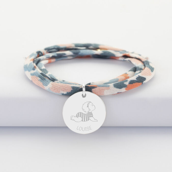 Bracelet 3 tours Liberty personnalisé prénom médaille gravée argent 19 mm - HappyBulle x Marie Savart - bébé marinière