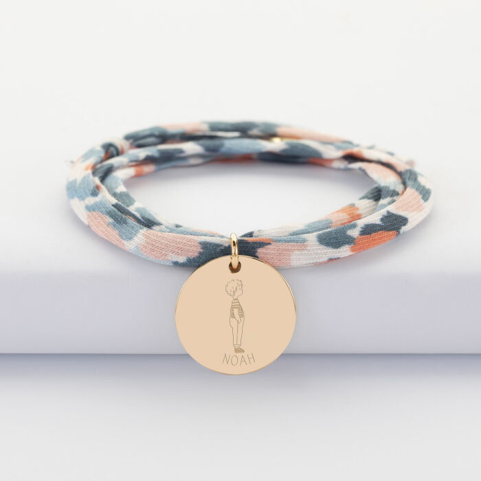 Bracelet 3 tours Liberty personnalisé prénom médaille gravée plaqué or 19 mm - HappyBulle x Marie Savart - garçon marinière