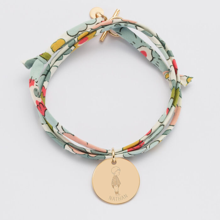 Bracelet 3 tours Liberty personnalisé prénom médaille gravée plaqué or 19 mm - HappyBulle x Marie Savart - bambin marinière