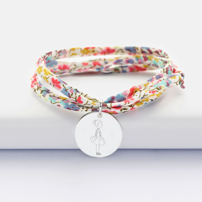 Bracelet 3 tours Liberty personnalisé illustration médaille gravée argent 19 mm - HappyBulle x Marie Savart - fille coeur