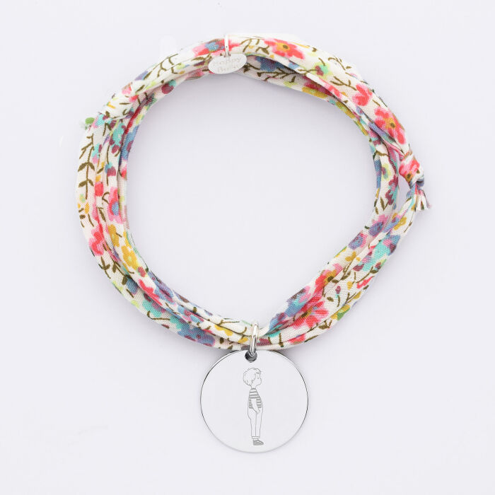 Bracelet 3 tours Liberty personnalisé illustration médaille gravée argent 19 mm - HappyBulle x Marie Savart - garçon marinière