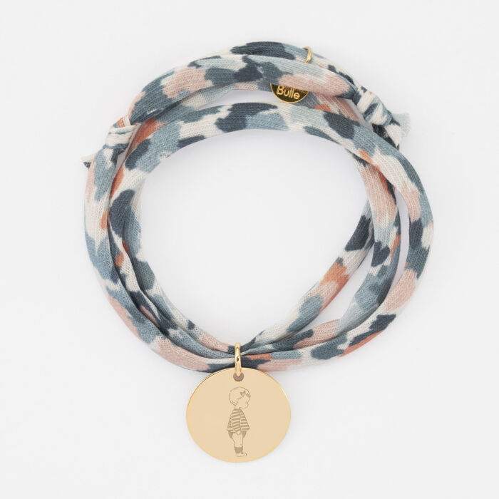 Bracelet 3 tours Liberty personnalisé illustration médaille gravée plaqué or 19 mm - HappyBulle x Marie Savart - bambin marinière