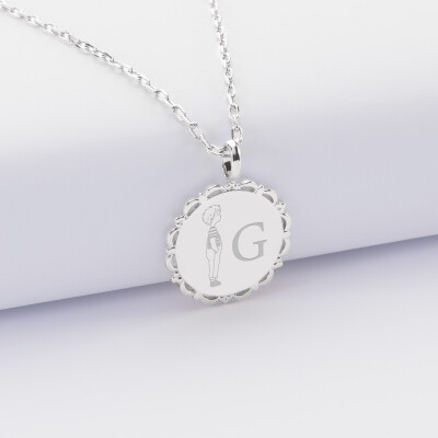 Pendentif personnalisé initiale médaille vintage dentelée gravée argent 17 mm - HappyBulle x Marie Savart - garçon marinière