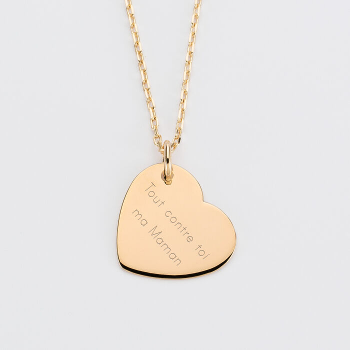 Pendentif personnalisé médaille gravée plaqué or coeur 19x21 mm - texte