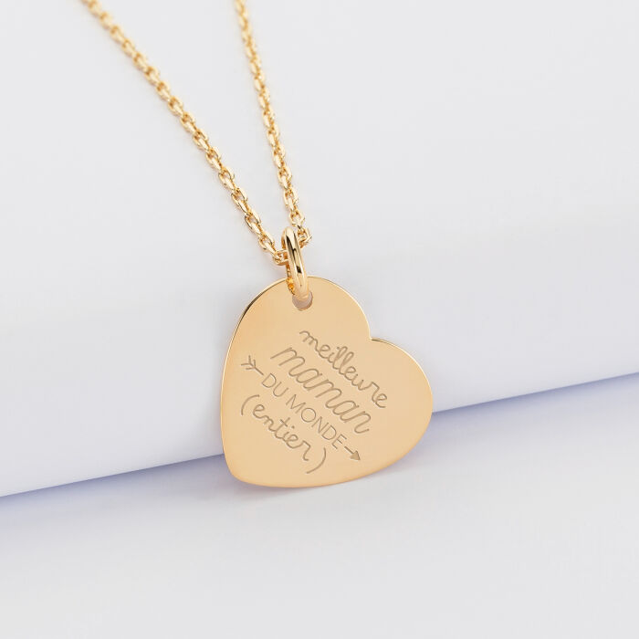 Pendentif personnalisé médaille gravée plaqué or coeur 19x21 mm - illustration