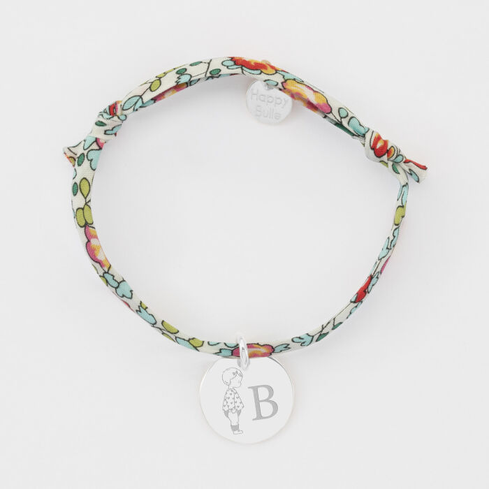 Bracelet enfant Liberty personnalisé initiale médaille gravée argent 15 mm - HappyBulle x Marie Savart - bambin marinière