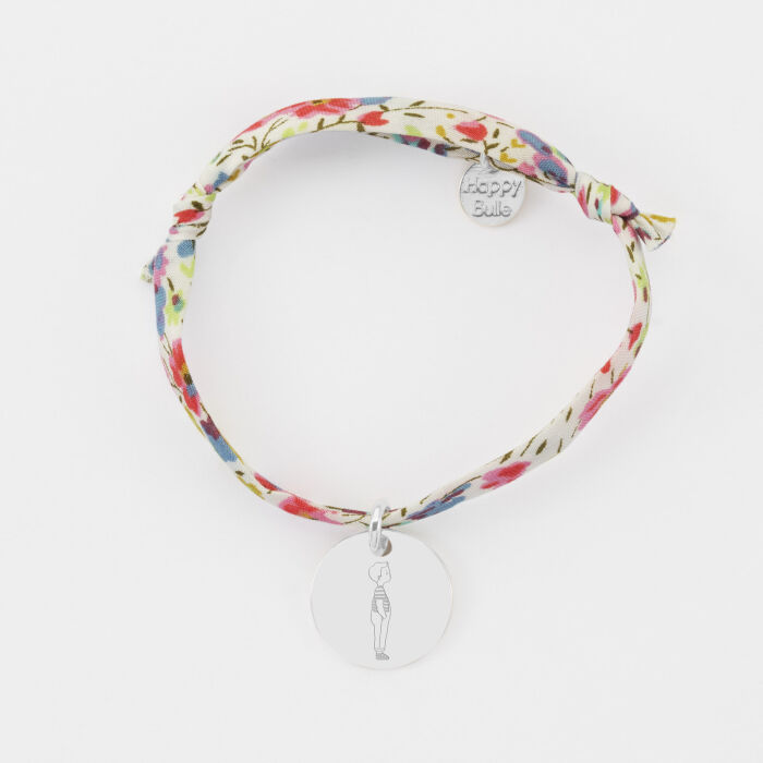Bracelet enfant Liberty personnalisé illustration médaille gravée argent 15 mm - HappyBulle x Marie Savart - garçon marinière