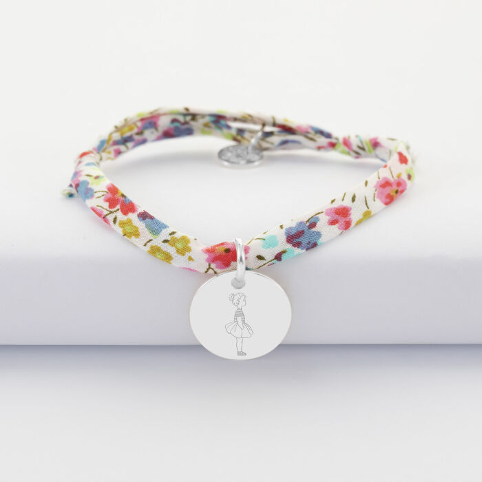 Bracelet enfant Liberty personnalisé illustration médaille gravée argent 15 mm - HappyBulle x Marie Savart - fille marinière