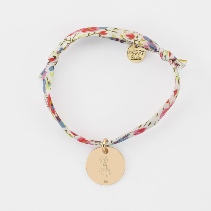 Bracelet enfant Liberty personnalisé illustration médaille gravée plaqué or 15 mm - HappyBulle x Marie Savart - fille marinière