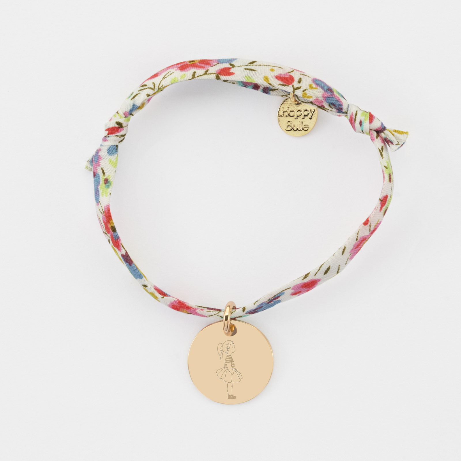 Bracelet enfant Liberty personnalisé illustration médaille gravée plaqué or 15 mm - HappyBulle x Marie Savart (HappyBulle) - Image 1