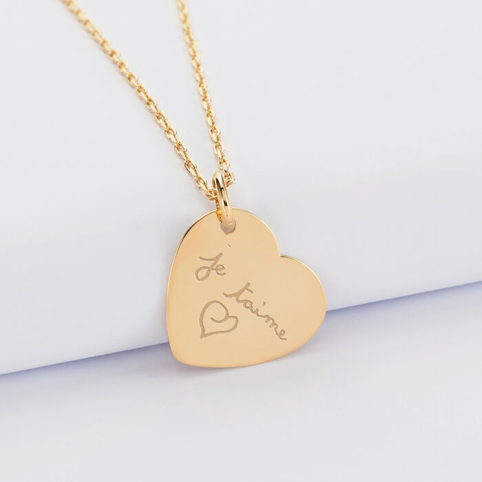 Pendentif personnalisé médaille gravée plaqué or coeur 19x21 mm - écrits