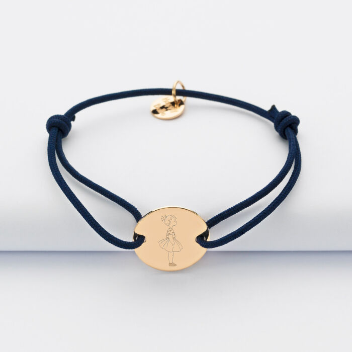 Bracelet enfant personnalisé illustration médaille gravée plaqué or 2 trous 15 mm - HappyBulle x Marie Savart - fille