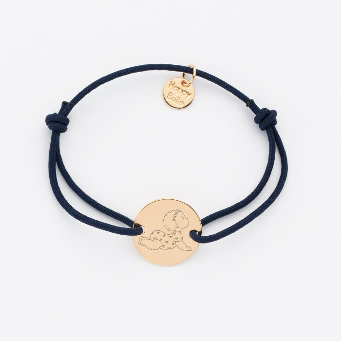 Bracelet enfant personnalisé illustration médaille gravée plaqué or 2 trous 15 mm - HappyBulle x Marie Savart - bébé coeur