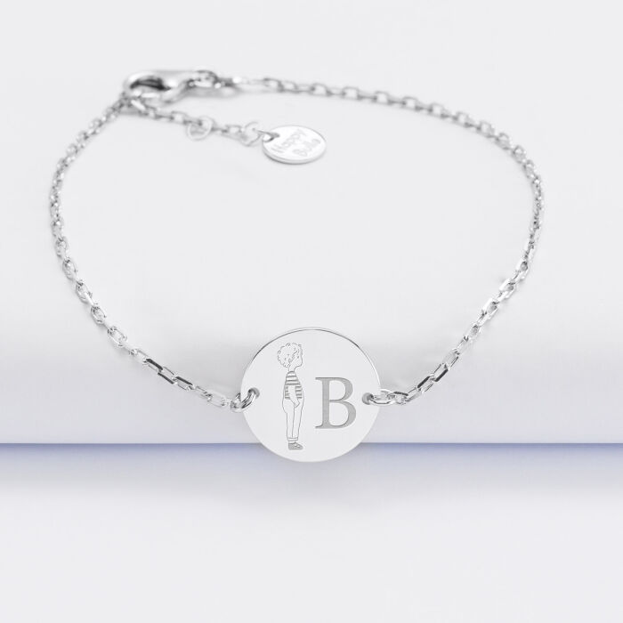 Bracelet enfant chaîne personnalisé initiale médaille gravée argent 2 trous 15 mm - HappyBulle x Marie Savart - garçon marinière