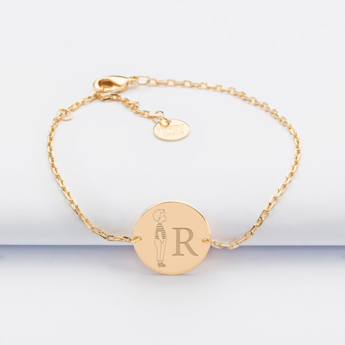 Bracelet enfant chaîne personnalisé initiale médaille gravée plaqué or 2 trous 15 mm - HappyBulle x Marie Savart - garçon marinière
