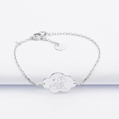 Bracelet chaîne enfant personnalisé illustration bébé médaille gravée argent nuage 2 trous 20x14 mm - HappyBulle x Marie Savart - bébé coeur 1