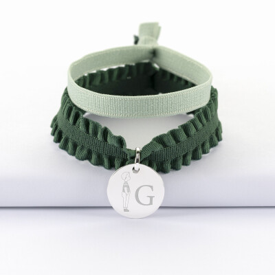 Coffret de bracelets enfant personnalisés initiale cordons élastiques interchangeables médaille gravée argent 15 mm - HappyBulle x Marie Savart - garçon marinière