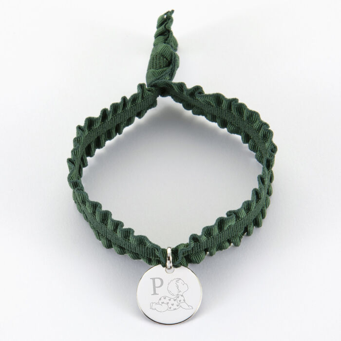 Coffret de bracelets enfant personnalisés initiale cordons élastiques interchangeables médaille gravée argent 15 mm - HappyBulle x Marie Savart - bébé coeur
