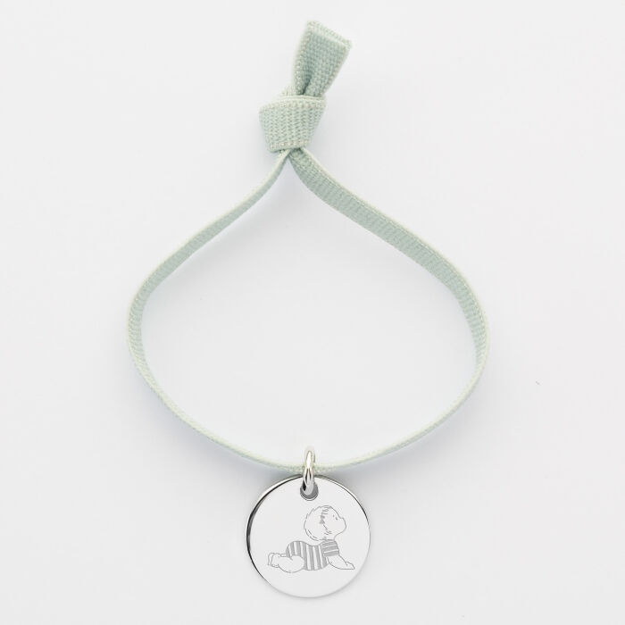 Coffret de bracelets enfant personnalisés illustration cordons élastiques interchangeables médaille gravée argent 15 mm - HappyBulle x Marie Savart - bébé marinière