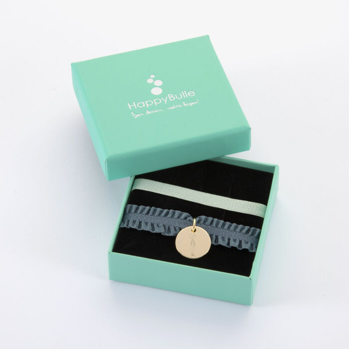 Coffret de bracelets enfant personnalisés illustration cordons élastiques interchangeables médaille gravée plaqué or 15 mm - HappyBulle x Marie Savart - garçon coeur