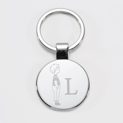 Porte-clés personnalisé initiale gravé acier rond 37 mm - HappyBulle x Marie Savart - garçon marinière