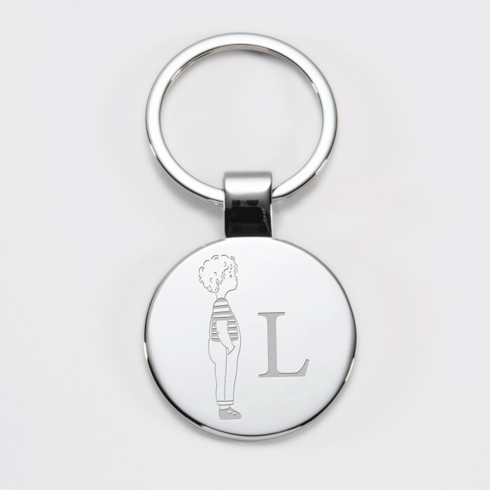 Porte-clés personnalisé initiale gravé acier rond 37 mm - HappyBulle x Marie Savart - garçon marinière