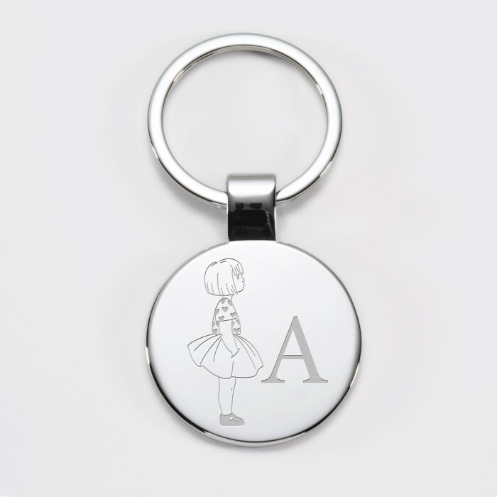 Porte-clés personnalisé initiale gravé acier rond 37 mm - HappyBulle x Marie Savart - fille coeur