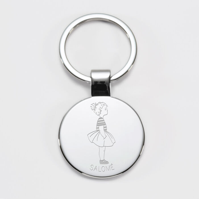 Porte-clés personnalisé prénom gravé acier rond 37 mm - HappyBulle x Marie Savart - fille marinière