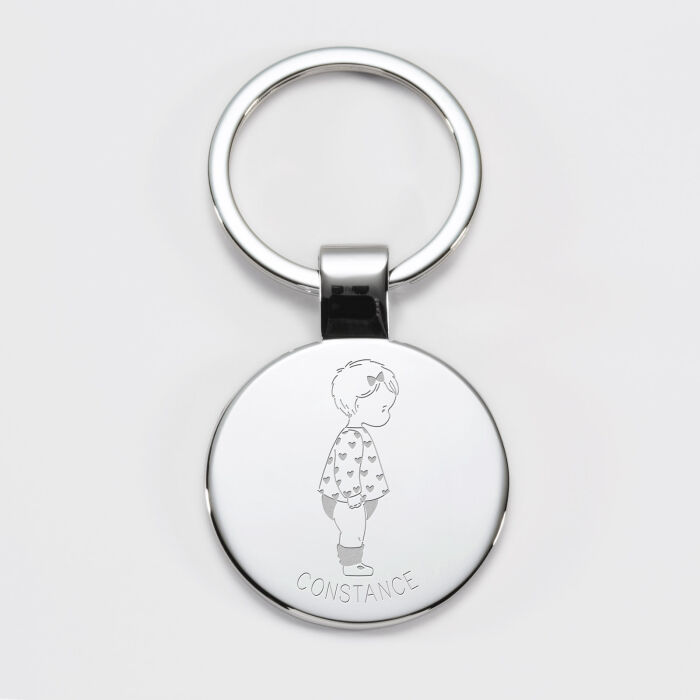 Porte-clés personnalisé prénom gravé acier rond 37 mm - HappyBulle x Marie Savart - bambin coeur