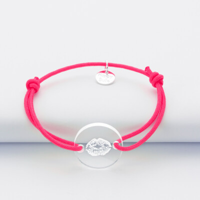 Bracelet enfant personnalisé "bisou" médaille gravée acrylique ronde 2 trous 17 mm - 1