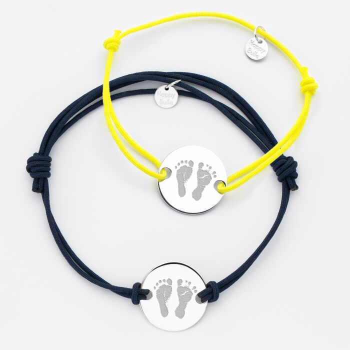 Duo de bracelets personnalisés médailles gravées argent 2 trous 20 mm - empreintes