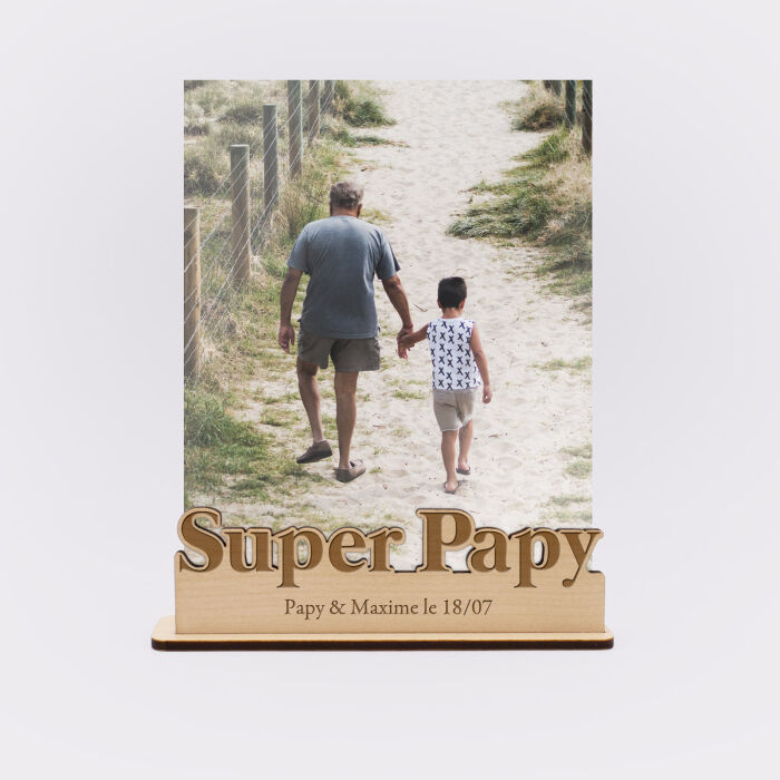 Porte-photo personnalisé bois gravé Super papy