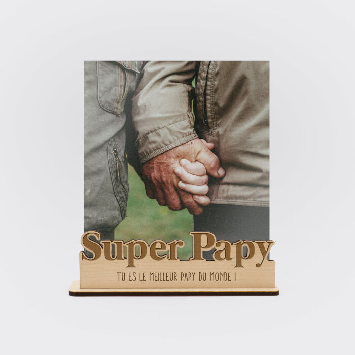 Porte-photo personnalisé bois gravé Super papy - vue de face 2