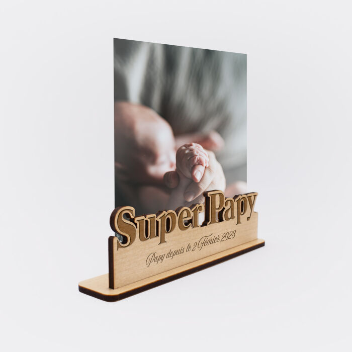 Porte-photo personnalisé bois gravé Super papy - support biais 2