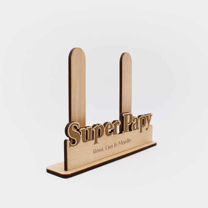 Porte-photo personnalisé bois gravé Super papy - support biais