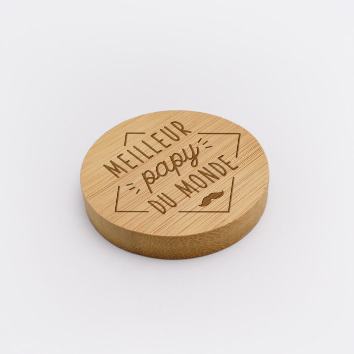 D capsuleur Rond Meilleur Papy Du Monde Grav Bois 60x60 Mm HappyBulle