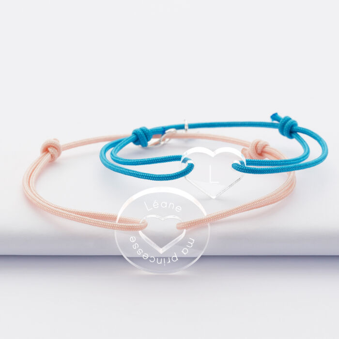 Duo de bracelets personnalisés médailles gravées acrylique cible coeur et coeur - 3