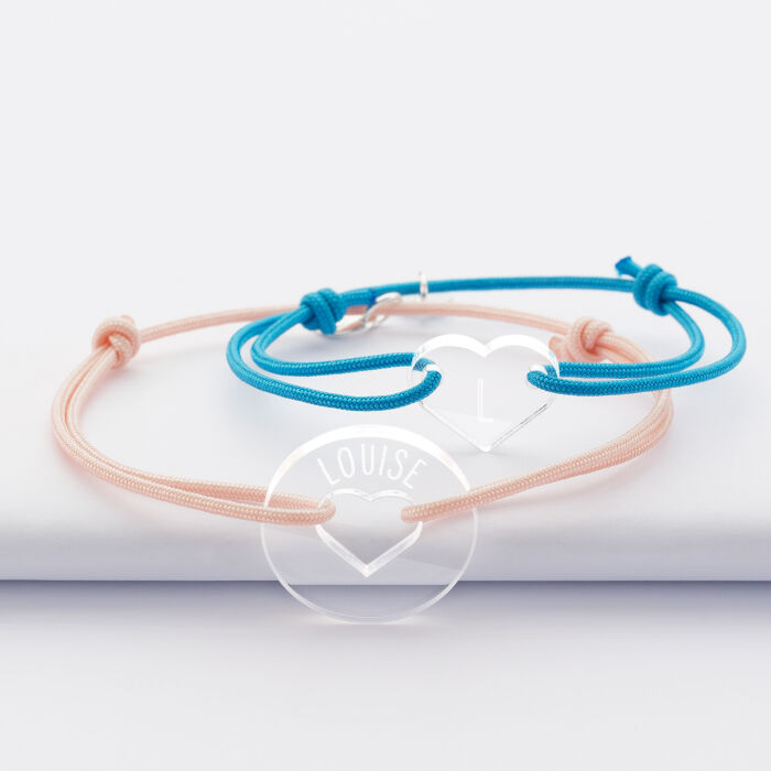 Duo de bracelets personnalisés médailles gravées acrylique cible coeur et coeur - 2