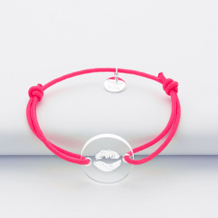 Bracelet enfant personnalisé "bisou" médaille gravée acrylique ronde 2 trous 17 mm - 2