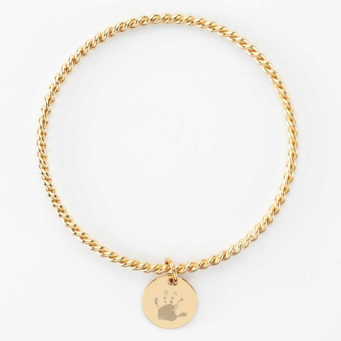 Bracelet personnalisé jonc torsadé plaqué or médaille gravée 15 mm - empreinte