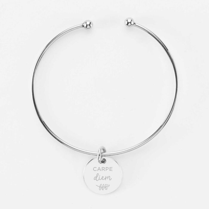 Bracelet personnalisé jonc ouvert argent médaille gravée 15 mm - illustration